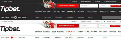 Available dark and light theme of the bookie's website